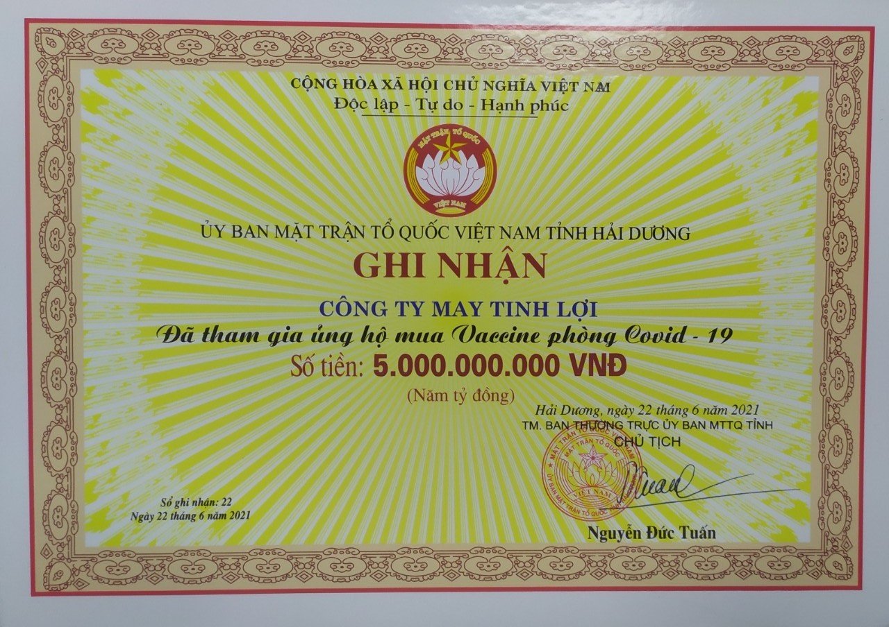Công ty TNHH May Tinh Lợi: Doanh nghiệp an toàn tiêu biểu ngành dệt may Việt Nam