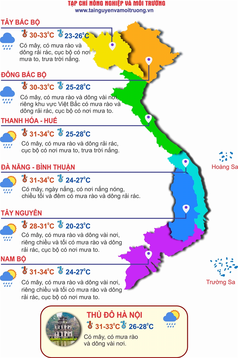Thời tiết ngày 5/6: Bắc Bộ ngày nắng gián đoạn, chiều tối mưa dông