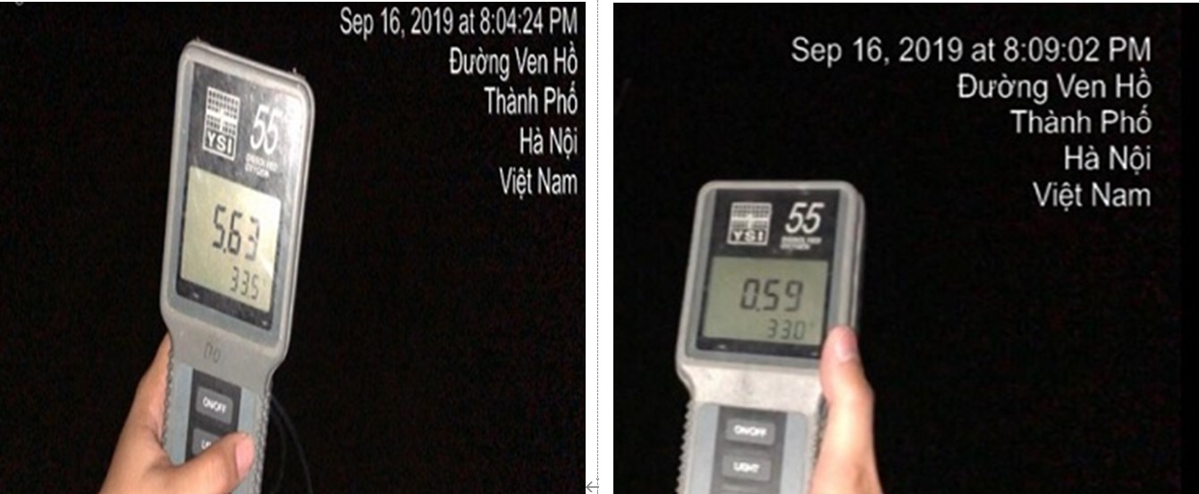 Đơn vị độc lập đo kiểm thực tế các chỉ số môi trường tại hiện trường (Ban đêm: Tảo lấy Oxy, nhả khí CO2)